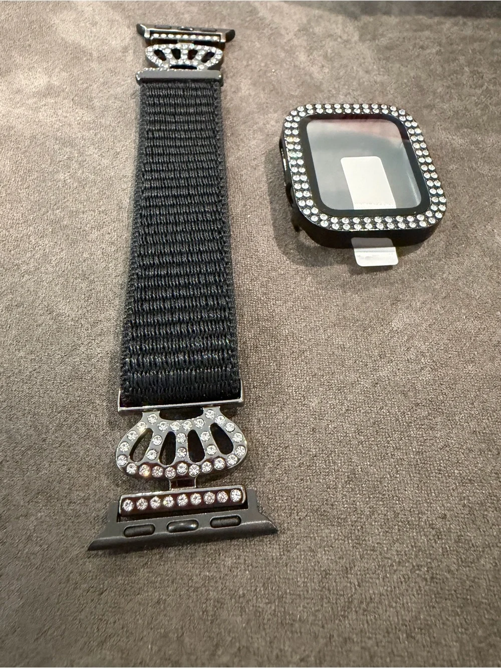 New Rhinestone Black Elastic Apple Watch Band with Crystal Case 40mm